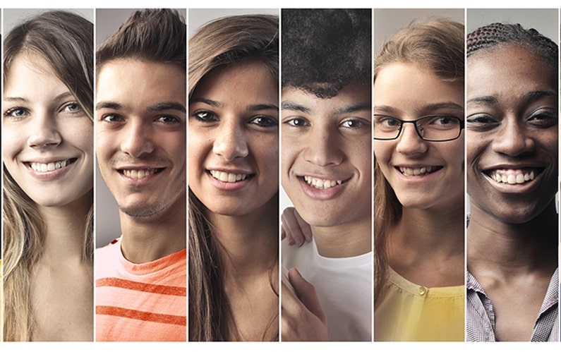 multiple close up images of teenage faces